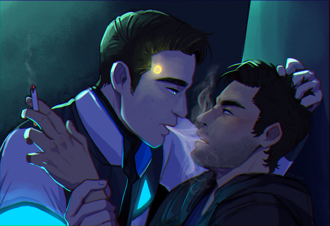 2 characters, half body, gradient background